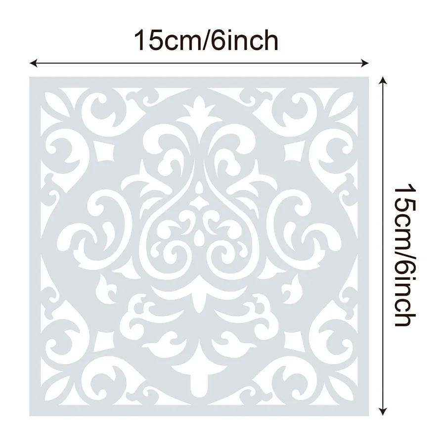 1Pc 15x15cm Beautiful Mandala Pattern Hollow Carving Stenclis Wall Brick Painting Auxiliary Spray Paint Coloring Mold White PET
