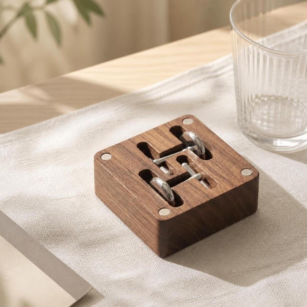 Magnetic Closure Walnut Cufflink Box Flip‑top Solid Cufflink Organizer Personalized Exquisite Wood Magnetic Closure Storage
