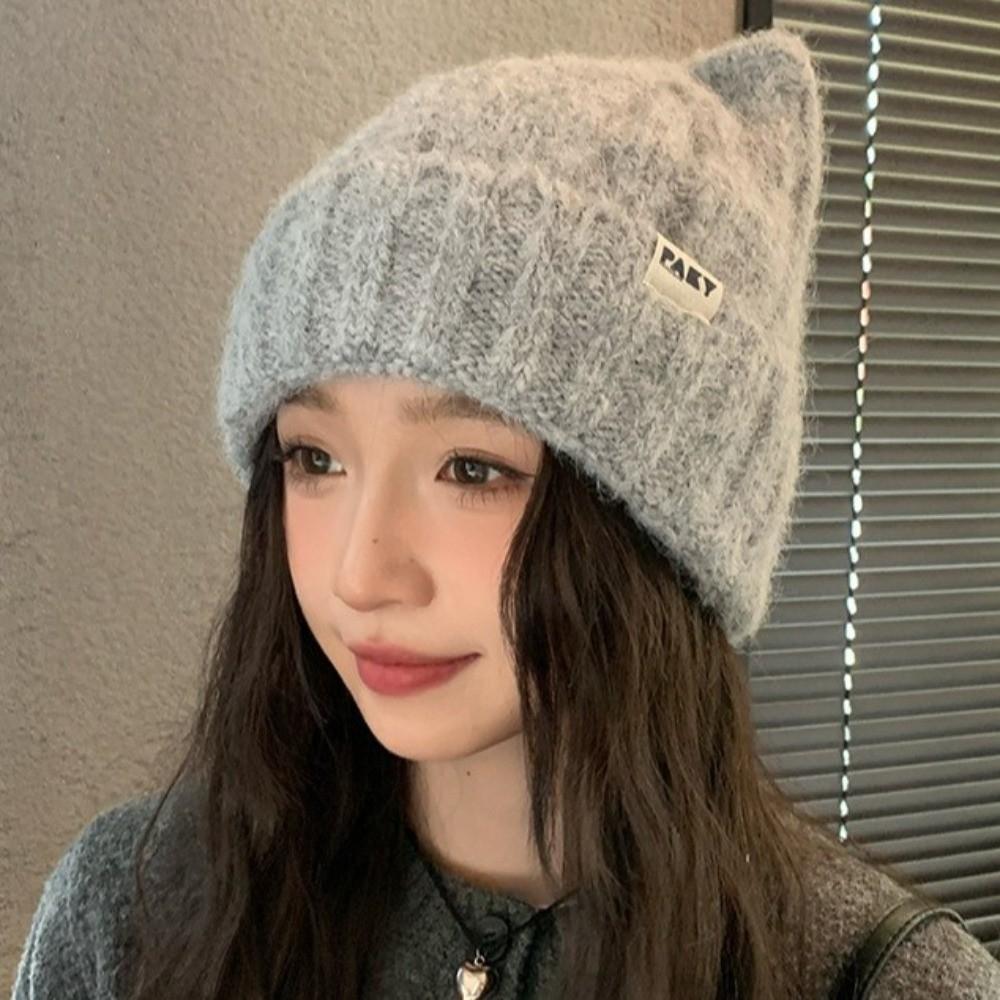 Warm Winter Hat Cat Ear Skullies Hat Cute Knitted Beanies for Women