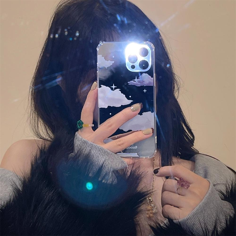 Korean Cute 3d White Clouds Mirror Stylish Phone Case For Iphone 13 12 11 Pro Xs Max X Xr 7 8 Plus Shockproof Soft Back Cover