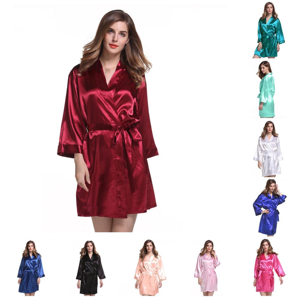 Silk Satin Sleep Robe For Women Summer Lightweight Short Kimono Lounge Wear