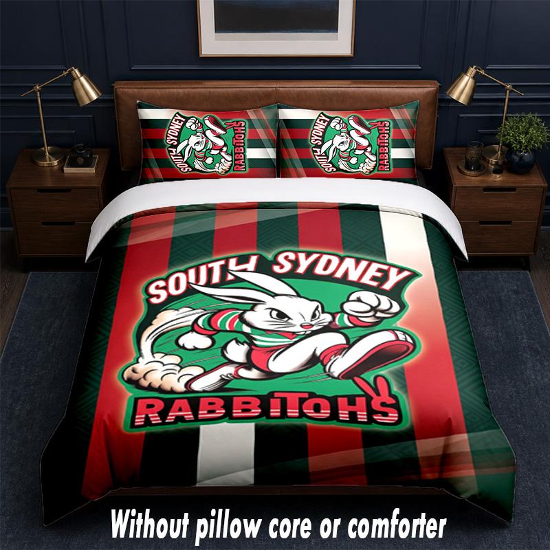 South Sydney Rabbitohs Design Set Biancheria da Letto 1 Copripiumino + 2 Federe Morbido Traspirante Biancheria da Letto per la Casa