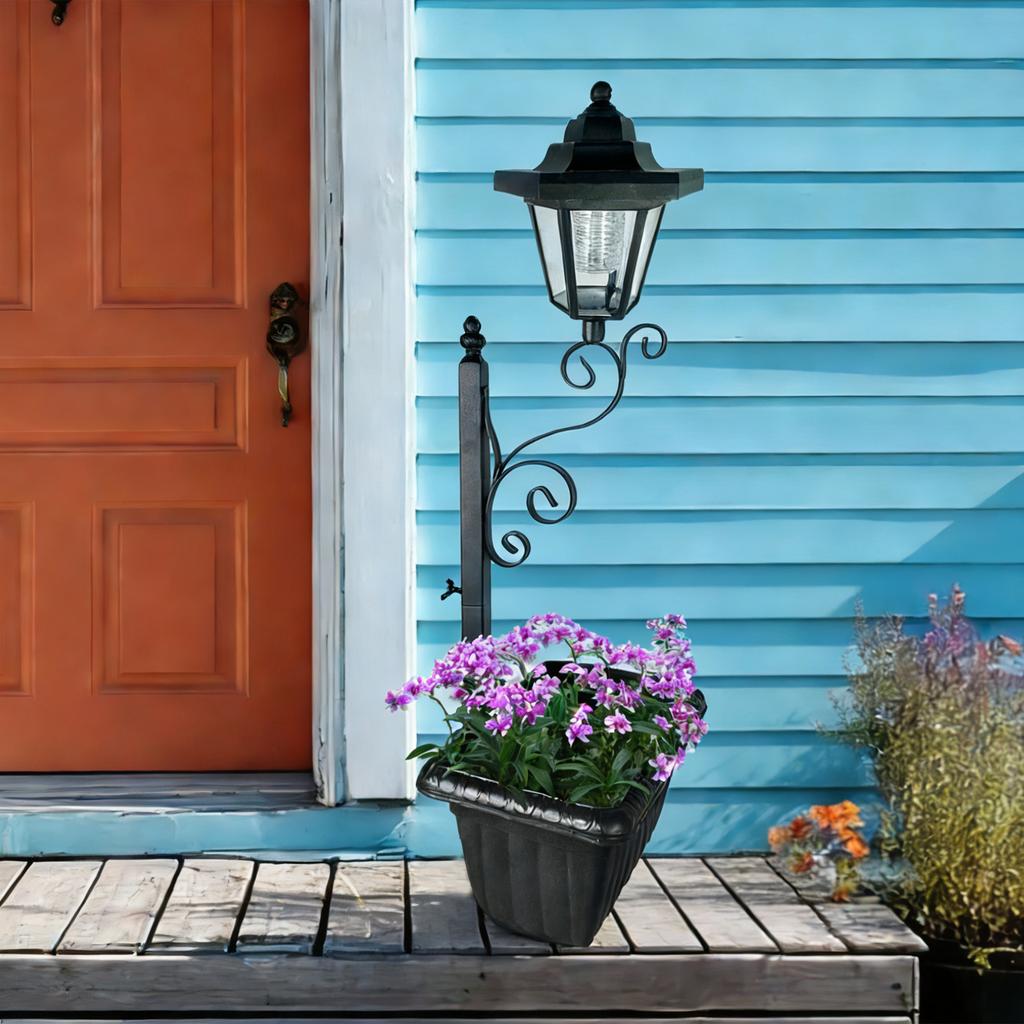 Solar Lamppost with Planter Garden Decorative Lamp Iron Flower Rack Flower Pot Landscape Atmosphere Lamp for Yard Pathway Decor