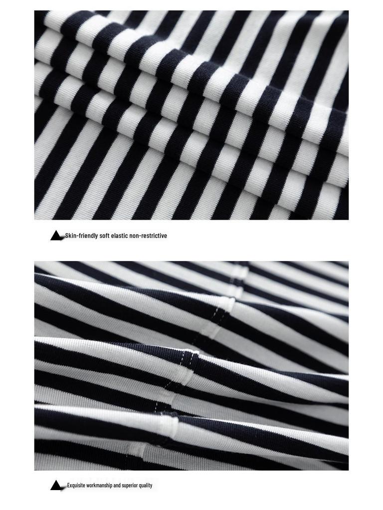 Yifei Women's Slim-Fit Long-Sleeve Striped Tencel Wool Top, 2026 Spring Collection