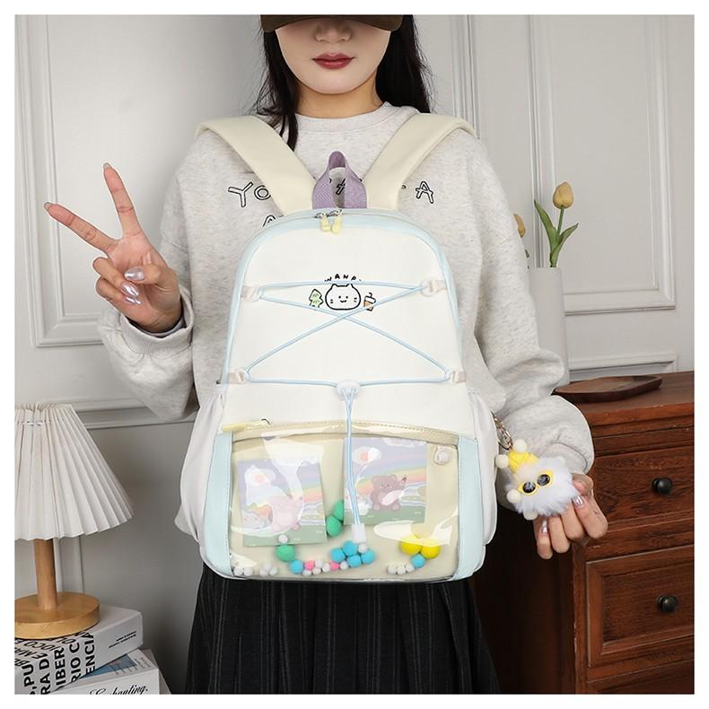 Schoolbag Korean Version Ins Cartoon Backpack for Women, Large Capacity, Small Fresh Student Schoolbag, Two-dimensional Girl, Bar Pain Bag for Women