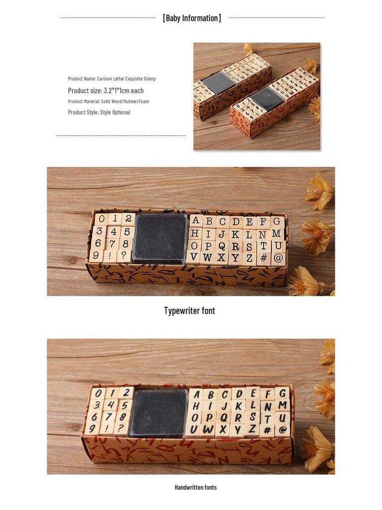 40-Piece Basic Wooden Stamp Set: Typewriter & Handwriting Style for DIY Photo Albums & Diaries