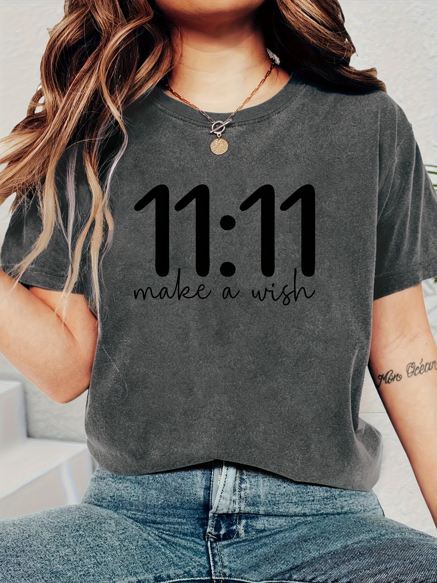 11:11 Make A Wish Women s Tee - Minimalist Graphic, Casual Dark Gray Top S