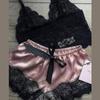 Women's Silk Halter Princess Nightgown Sexy Temptation Two-piece Underwear Nightgown Home Clothing