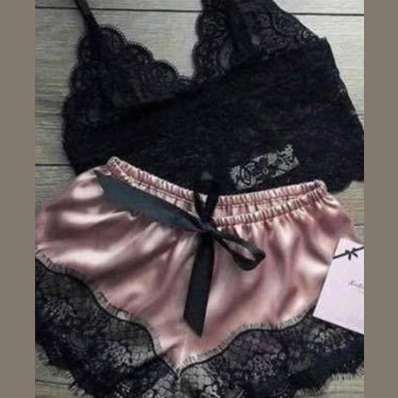 Women's Silk Halter Princess Nightgown Sexy Temptation Two-piece Underwear Nightgown Home Clothing