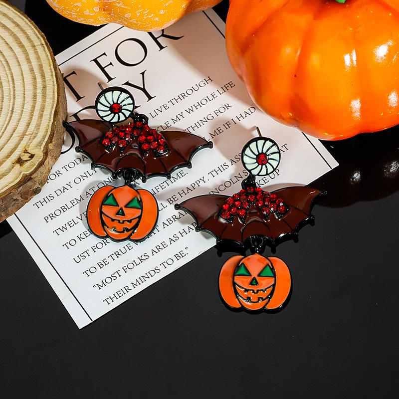 Halloween Cartoon Earrings: Pumpkin, Ghost & Bat Dangles for Women