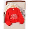 European sizes Kids' Round-Neck Hoodie | Elephant Mandala Pattern, Red and White, , Sportswear and Casual Wear, Soft and Comfortable,  Playful Design