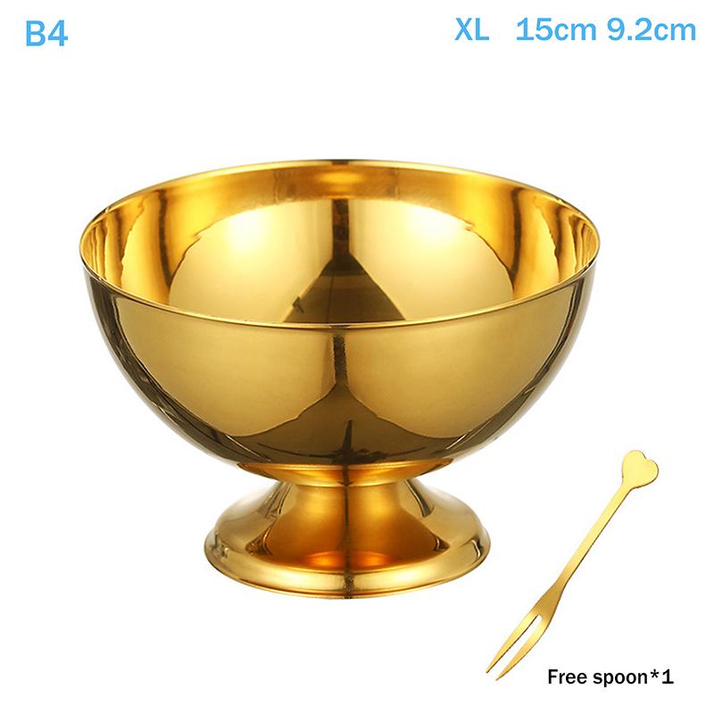 Stainless Steel Ice Cream Cup Gold Silver Safe Salad Cup with Dessert Bowl And Ice Cream Spoon Kitchen Accessory for Household