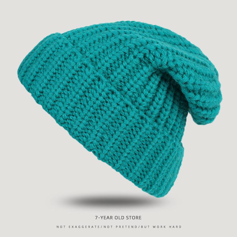 Big Head Siding Wool Hat Women Loose Warm Pile Knitted Hat Cold Hat Big Face Showing Small Knitted Ear Protection Hat