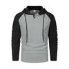 Men's Raglan Sleeve Colorblock Button Collar Hooded Sweatshirt Men's Sports Large Size Casual Pullover Sweatshirt