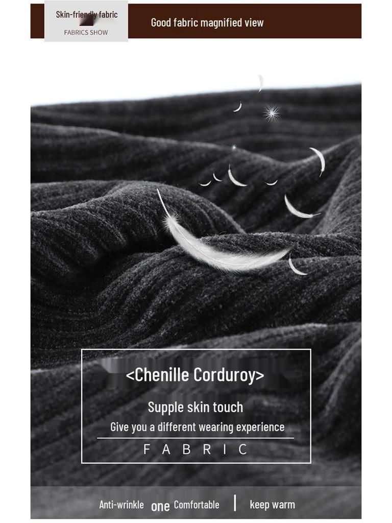 Men's Autumn/Winter Corduroy Chenille Pants - High Waist, Straight Leg, Loose Fit for Middle-Aged and Elderly