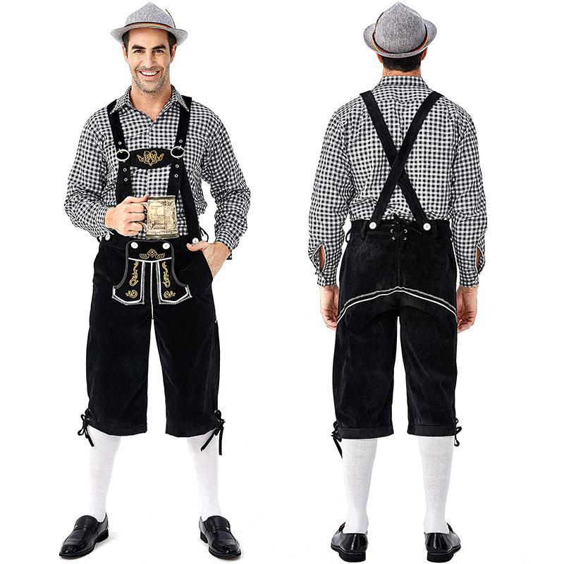 Men's Bavarian Red Plaid Beer Overalls Set - Traditional German Festival Wear