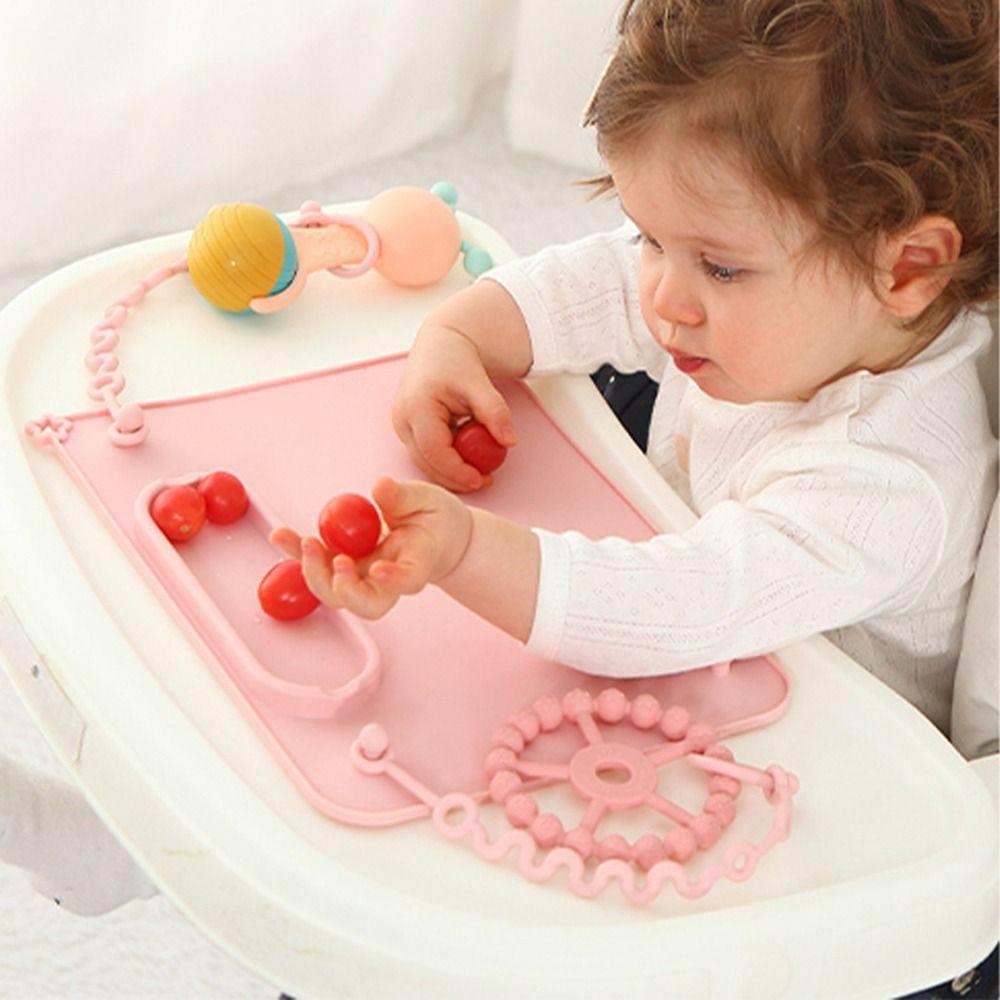 Rutschfeste Silikon-Tischunterlage Schmutzabweisende Oberfläche Anti-Drop-Seil Baby-Fütterungsmatte Erhöhter Rand Wasserdichte Kleinkind-Spielmatte