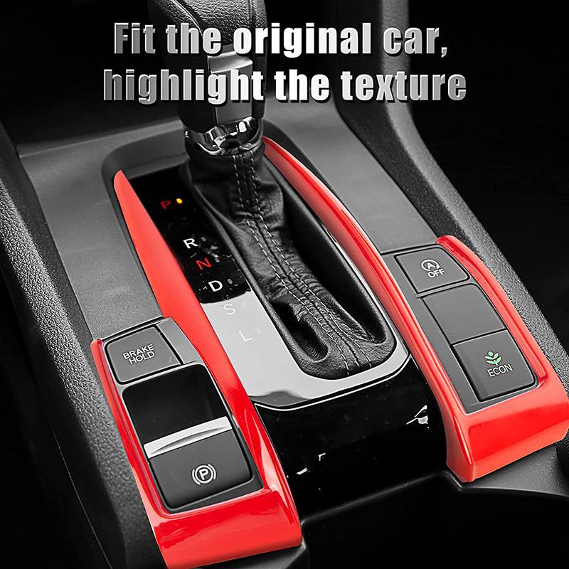 Red ABS Center Console Gear Shift Panel Frame Cover Trim Decoration Moulding For Honda Civic 10th Gen 2016-2021 Auto Car Accessories