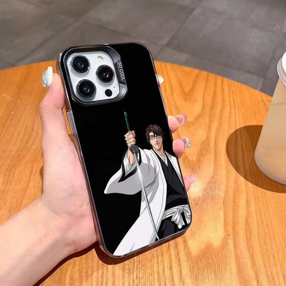 Anime S-Sosuke Aizen Phone Case For iPhone17 16 15 14 13 12 Pro Max Grey Black Matte Laser Metallic Aurora Funda