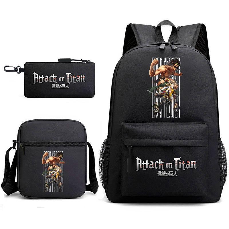 Attack Giant Elementary School Bag Backpack Casual School Bag Three-piece Set