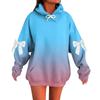 Ladies' Gradient Printed Bow Long Sleeved Loose Fitting Headband With Rope Hooded Sweatshirt Top