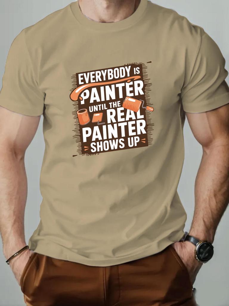 Men t-shirt 100% Cotton English Letter Print Round Neck Breathable Streetwear Oversized Tee Casual Fashion High quality Clothing