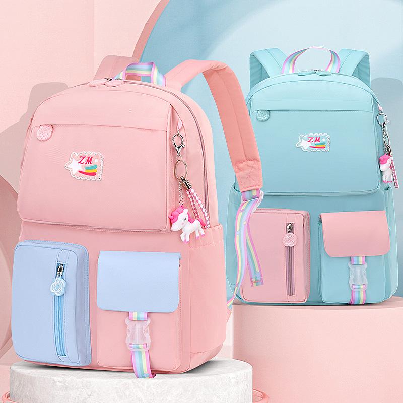New primary school bag, women's light casual children's backpack, cute lady contrasting color student bag