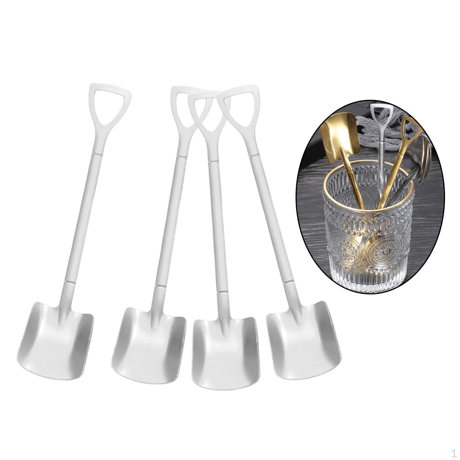 Shape Spoons Stainless Steel Ice Coffee Spoon Set Sugar Cake Dessert flat silver