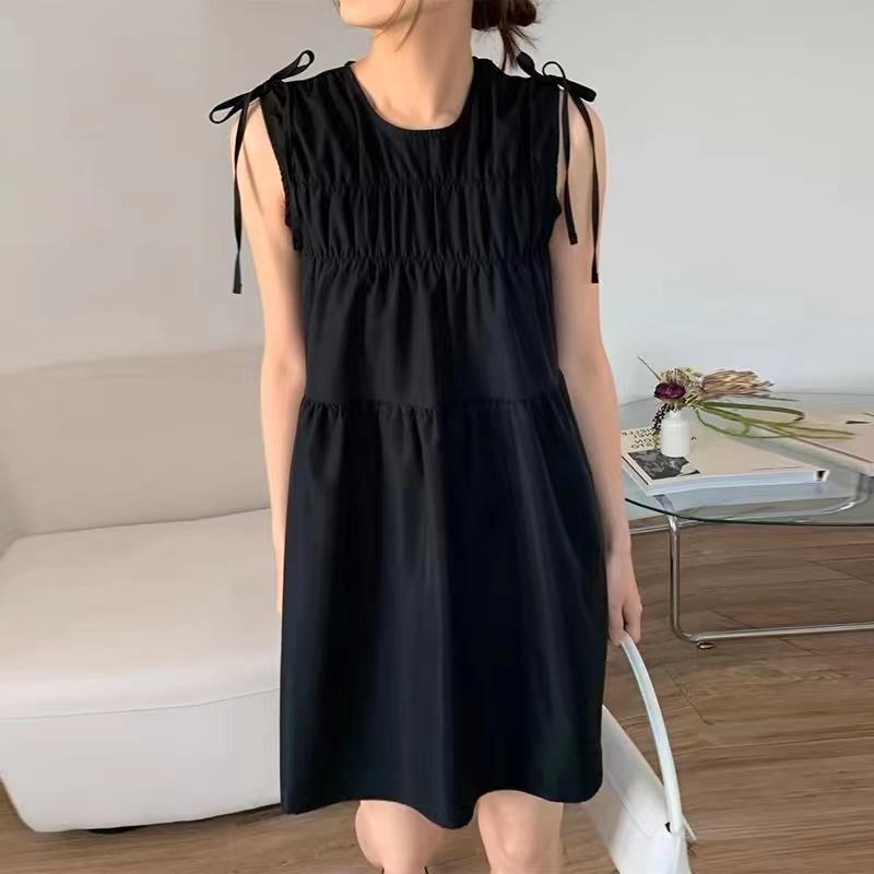 Elegant Chiffon Sleeveless Dress With Bow Tie For Office Women
