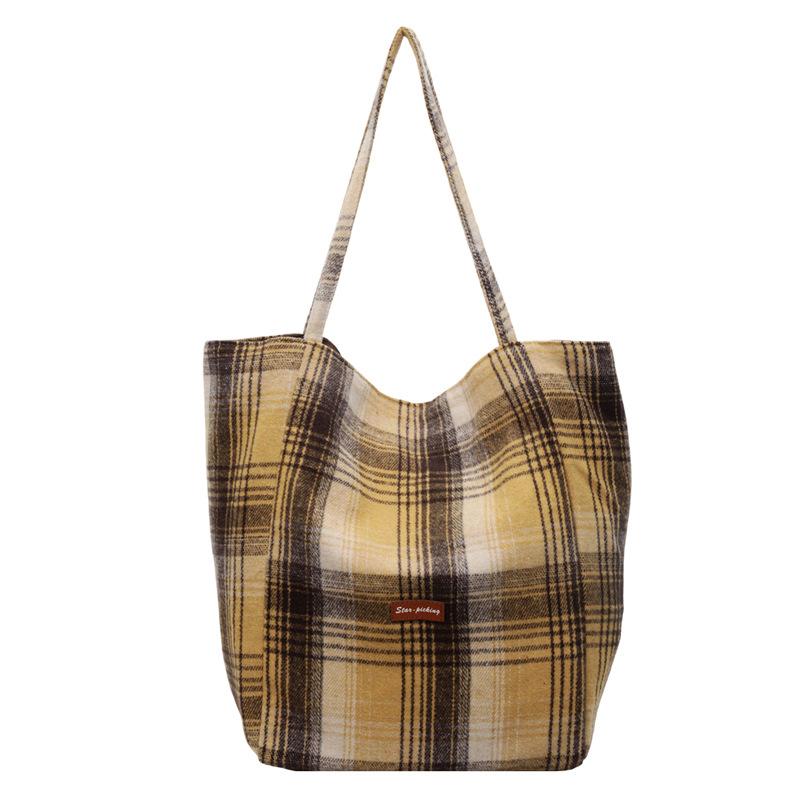 Autumn and Winter Woolen Plaid Shoulder Bag 2025 Retro British Plaid Canvas Bag Large Capacity Tote Bag Commuter Bag Women