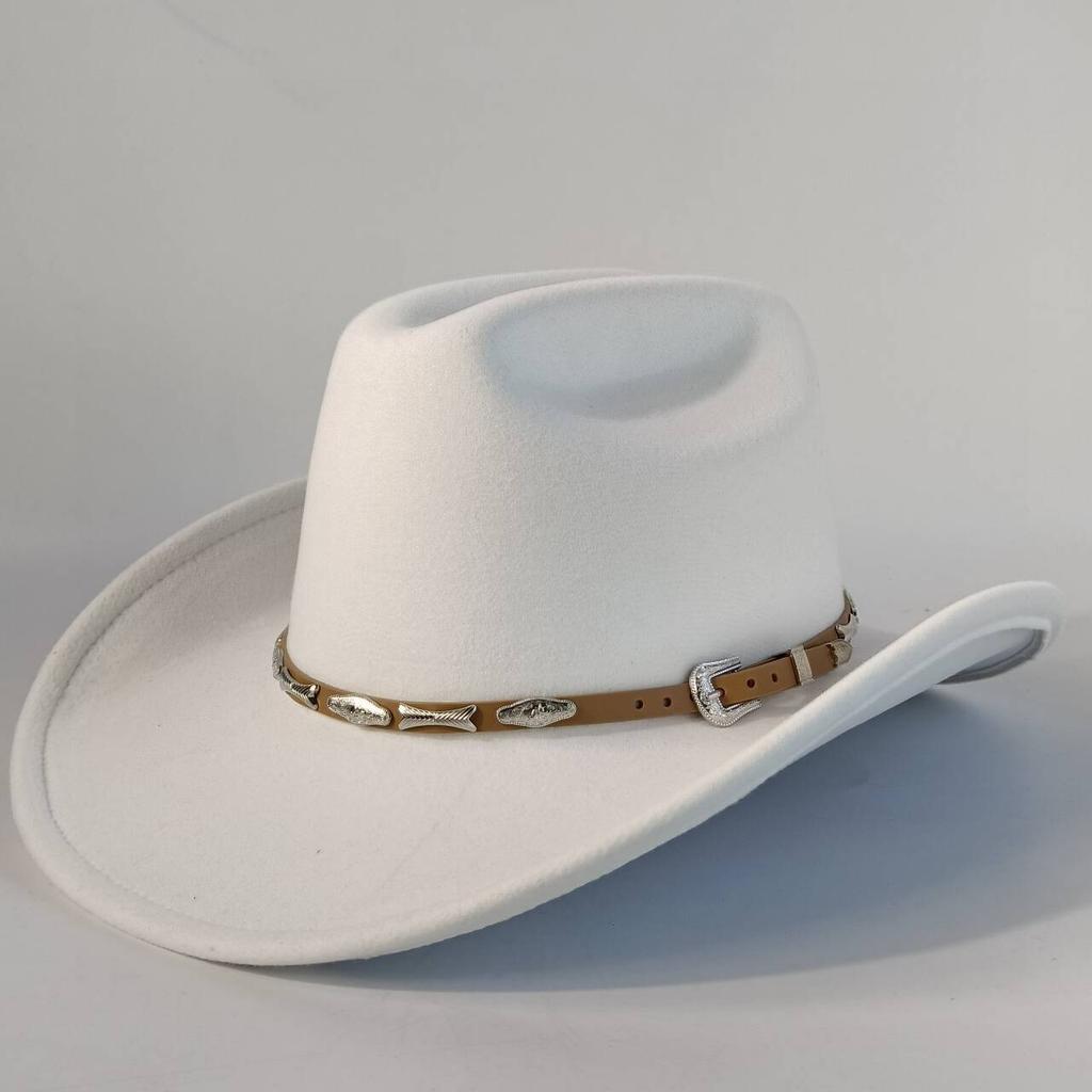 Stylish men's and women's felt hats cowboy hats soft felt hats with beige leather belts Panama hats outdoor parties hat.