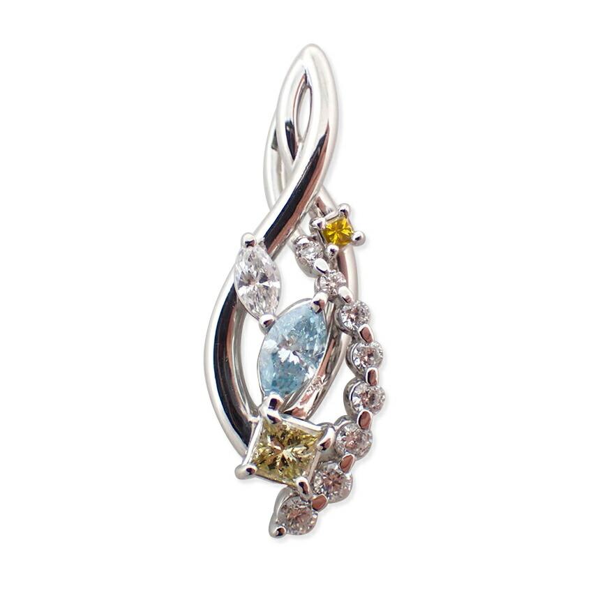 [Used] Pt900 Blue, Brown, and Diamond Pendant Top / j54-5