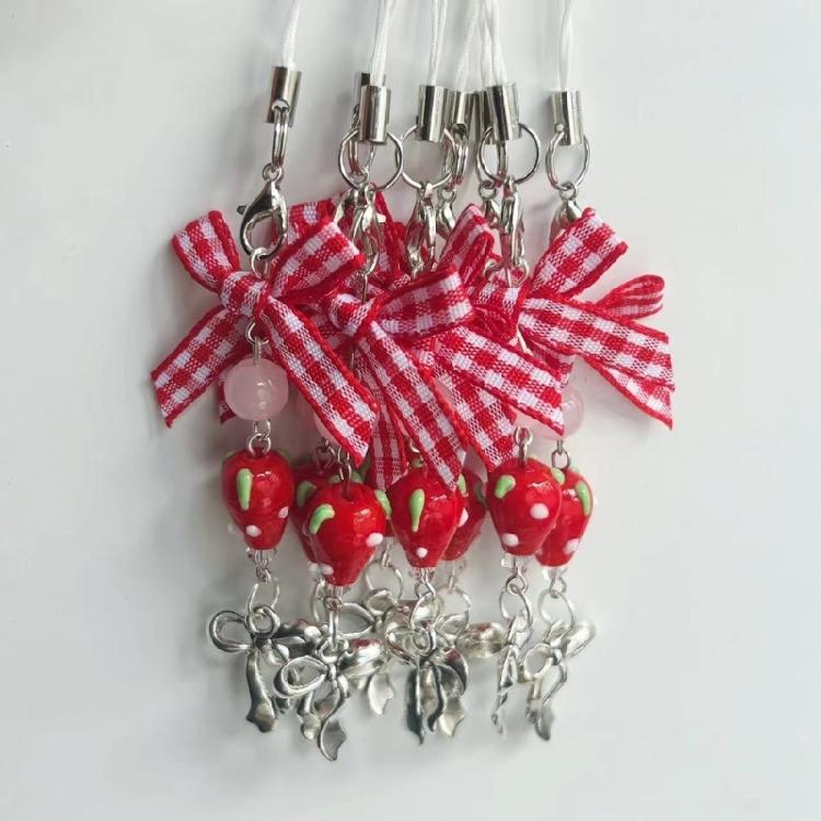 Lovely Phone Charm Colorful Beaded Keychain Acrylic Alloy Keyring Bag Accessory