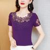 Summer Short Sleeve Women's Cotton T-Shirt Large Size Base Shirt Versatile Stylish Mommy Rhinestone Lace Top Quality Nylon Mater