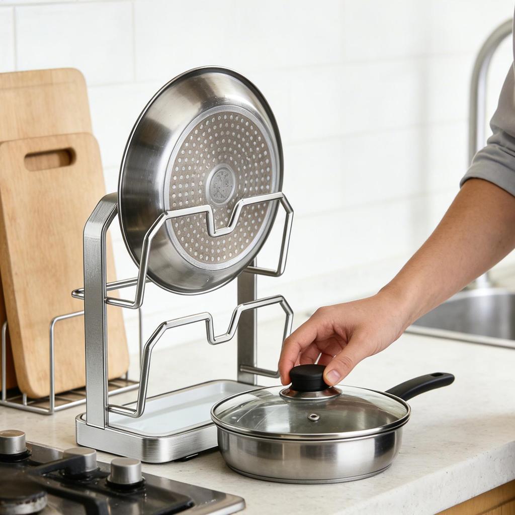 Pot Lid Rack Pan Top Holder Stand Vertical Pot Top Storage Rack For Kitchen Countertop Dining Restaurant Cabinet Sink Pantry