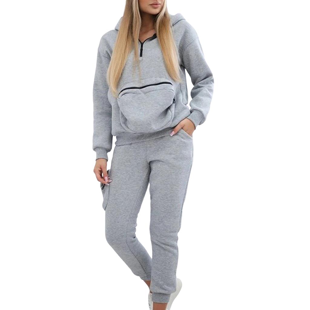 Women's Fashion Two-piece Solid Color Long-sleeved Sweatshirt Trousers Casual Set