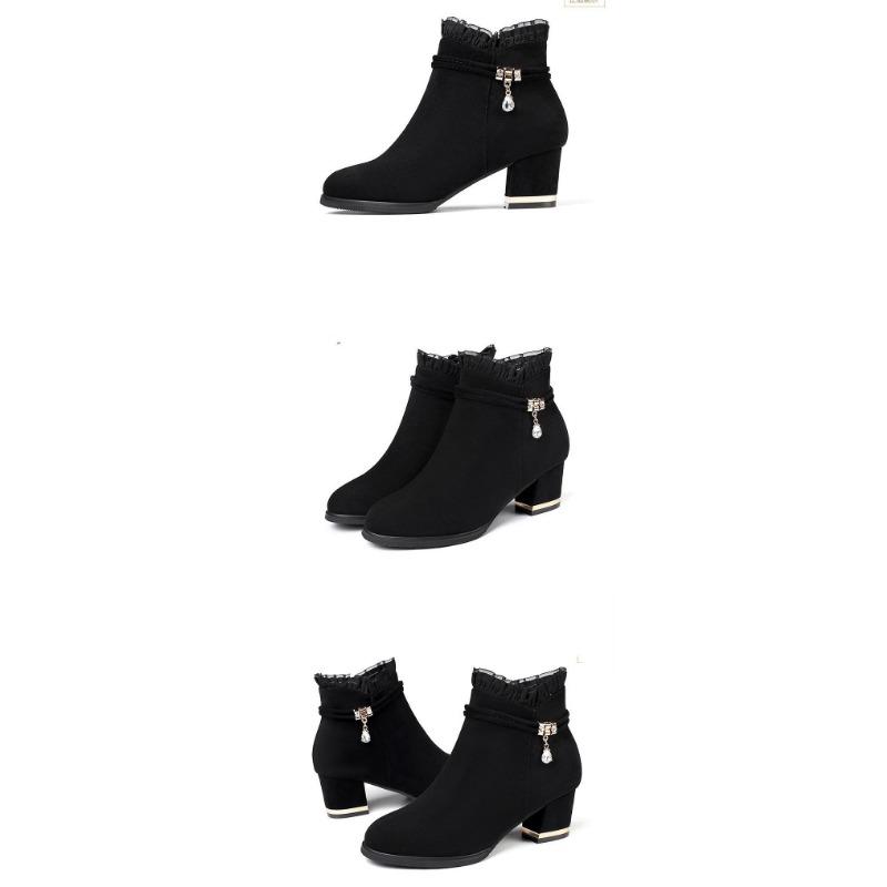 New Autumn Fashion Boots Women Fur Winter Warm Pointed Ankle Boots Sexy High Heel Rhinestone Decoration Zipper Women Boots
