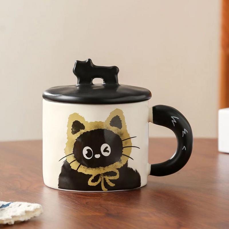 Adorabile Tazza Gatto con Coperchio - Tazza da Caffè in Ceramica per Regalo d'Ufficio per Ragazze