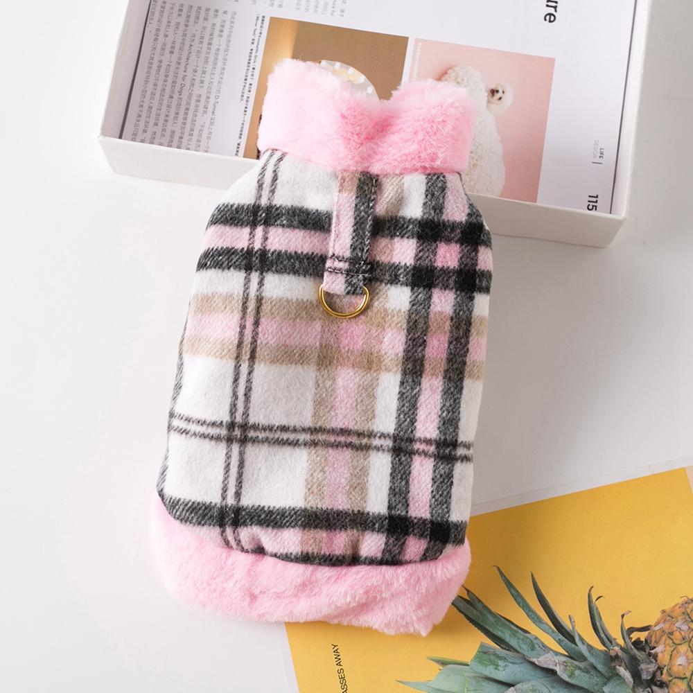 Winter Haustierjacke Kleidung Gitter Warme kleine Hunde Kleidung mit Pelzkragen Baumwolle Haustier Outfits Französische Bulldogge Mantel Weste Chihuahua