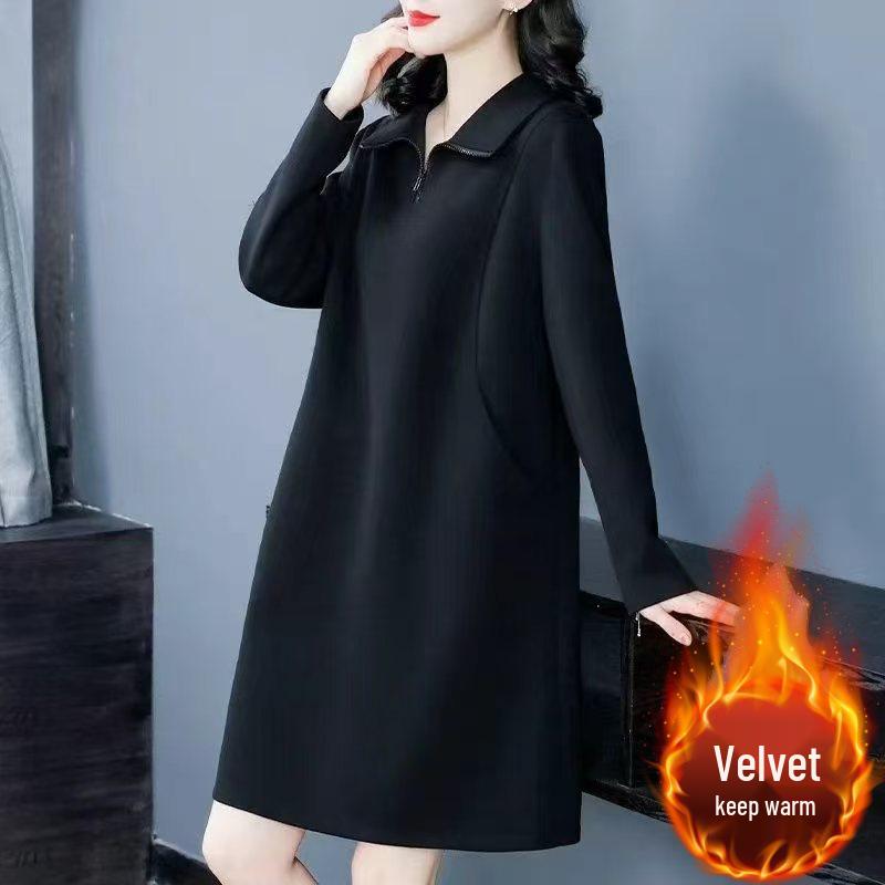 Elegant Plus Size Autumn Dress: Stylish, Slimming Lapel Design for Mothers 5XL