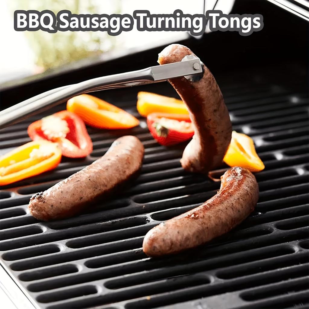 BBQ Sausage Turning Tongs, Hot Dog Tongs, Stainless Steel BBQ Kitchen Tongs