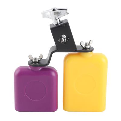 CB30 Yellow and Purple Square Wooden Fish Cow Bell High and Low Pitch Cattle Percussion Instrument