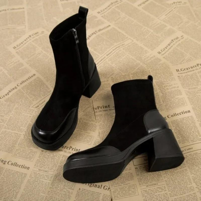 2024 Winter High Heels Sexy Women Luxury Shoes Chunky Ankle Chelsea Boots Fashion New  Toe Zipper Goth Pumps Brand Shoes