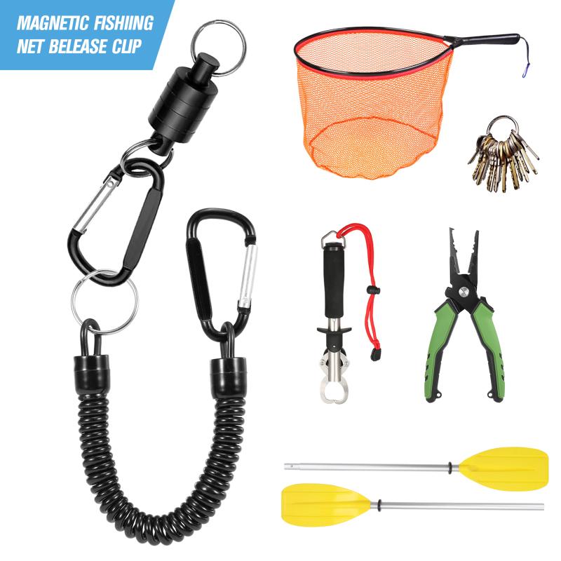 Magnetic Net Release Holder With Coiled Lanyard Fly Fishing Tools Strong Magnet Carabine Fast Buckle Anti-Drop Rope Accessories