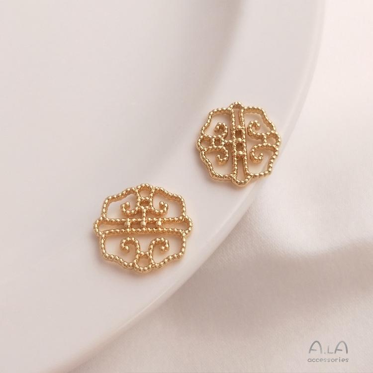 14K Gold Filled Copper-Plated Hollow Flower Totem Double Pendant for DIY Earrings, Bracelets, and Jewelry.