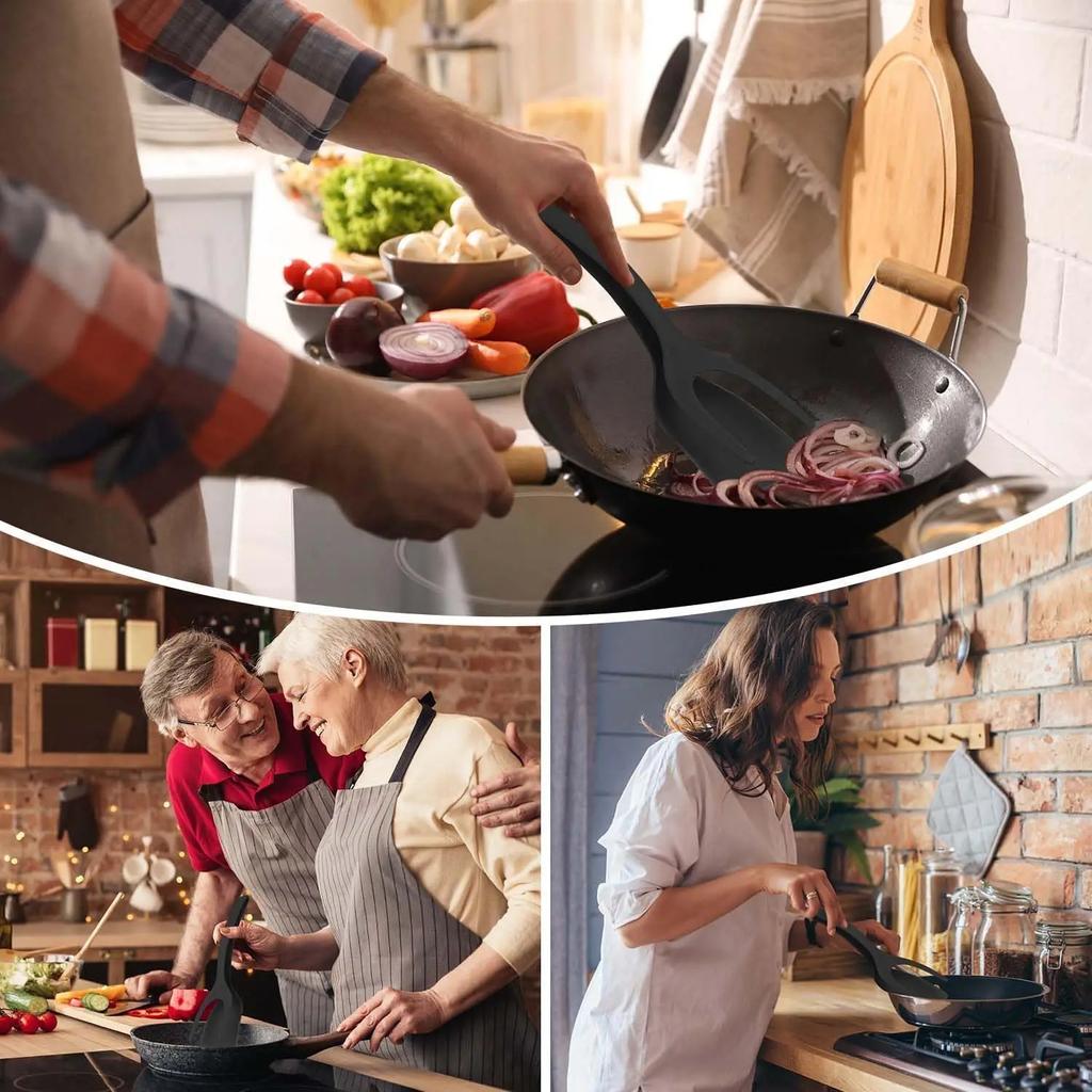 2 In 1 Nylon Grip Flip Tongs Egg Spatula Tongs Steak Spatula Tongs Clamp Pancake Fried Turners Kitchen Accessories
