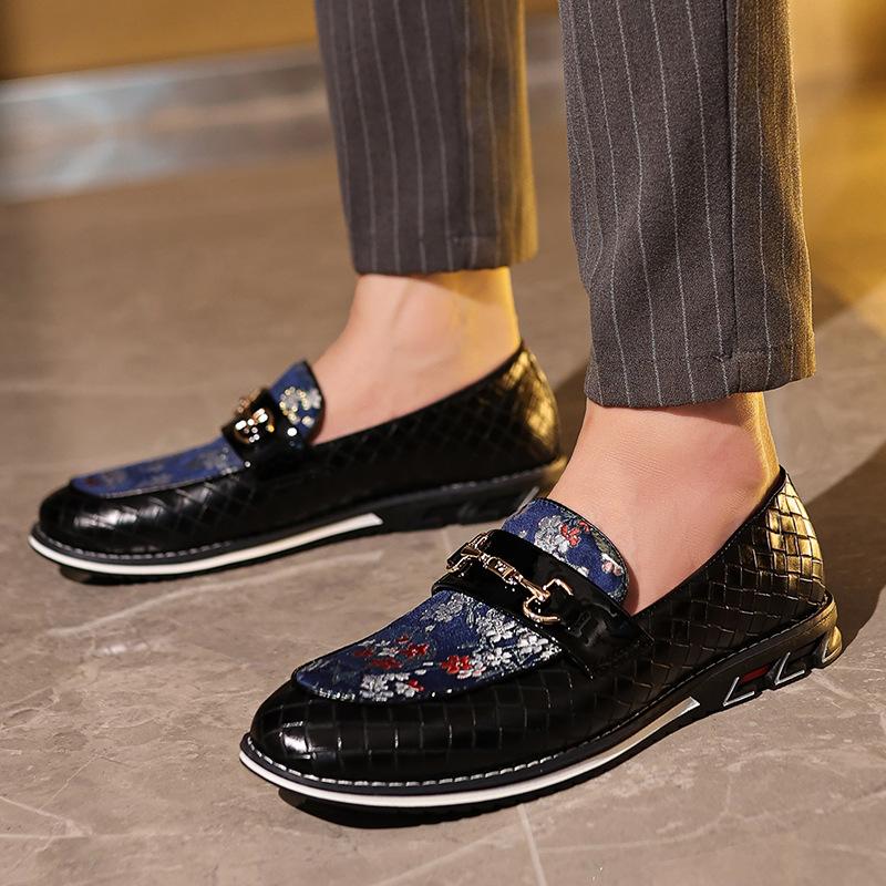 Brand Men Leather Shoes Luxury Print Dress Shoes High Quality Slip On Men Loafers Fashion Designer Party Wedding Footwear 38-50