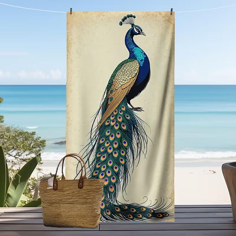 Asciugamano da Spiaggia con Stampa Realistica di Piume di Pavone Asciugatura Rapida Leggero Assorbente Lusso Design con Stampa Animale Asciugamano per Vacanze Estive