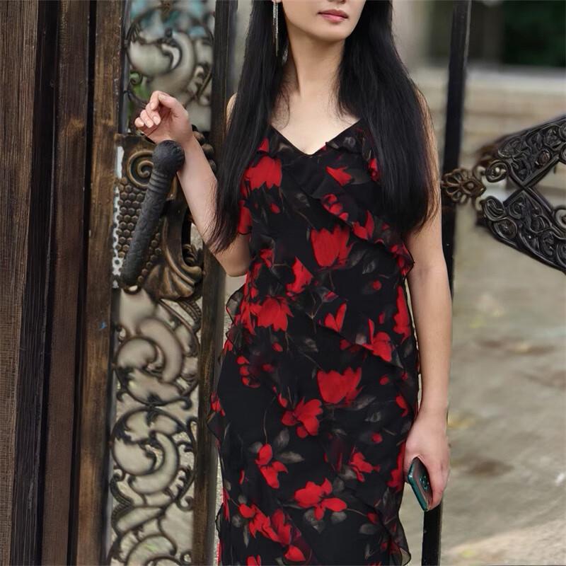 

Karenville Red Floral Slip Dress M