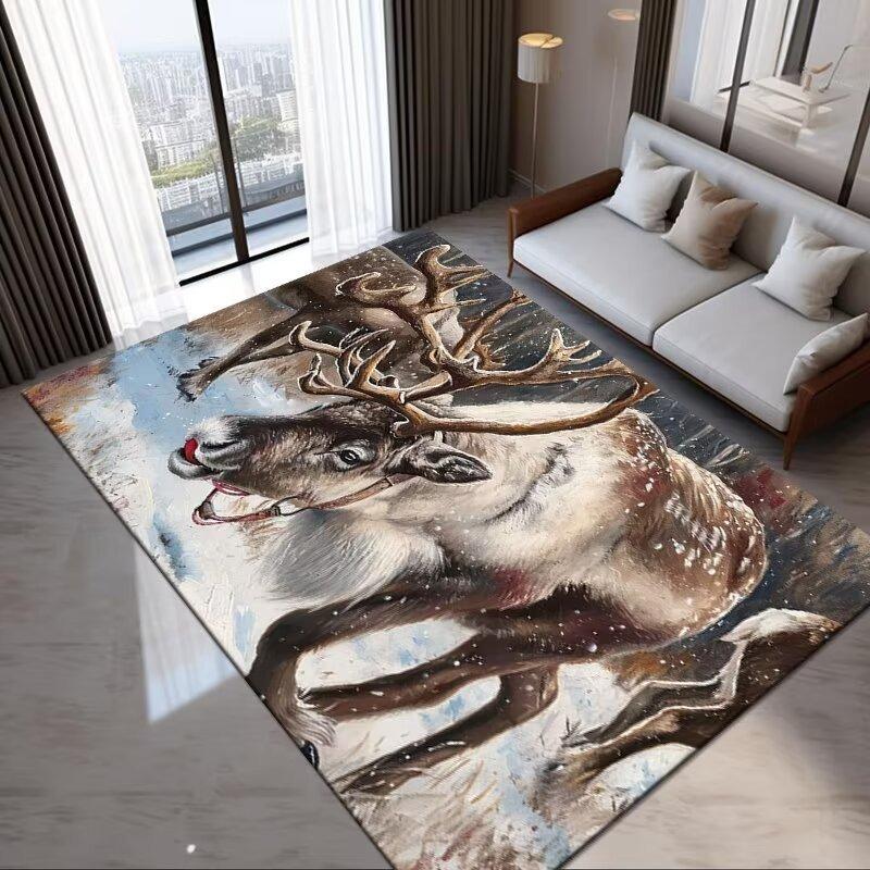 Realistic Reindeer Art Pattern Carpet Non Slip Soft Rug For Living Room Bedroom Home Decor Nature Art Lovers Use